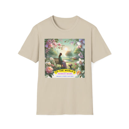 First Mother's Day Serenity T-Shirt: Celebrating New Moms with Love & Peace Softstyle T-Shirt