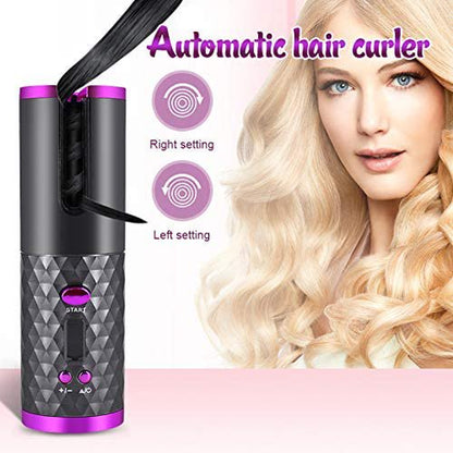 Wireless Auto Hair Curler with LCD Display - Rechargeable, Cordless, and Fast Heating Ceramic Curling Iron