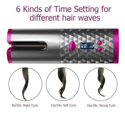 Wireless Auto Hair Curler with LCD Display - Rechargeable, Cordless, and Fast Heating Ceramic Curling Iron