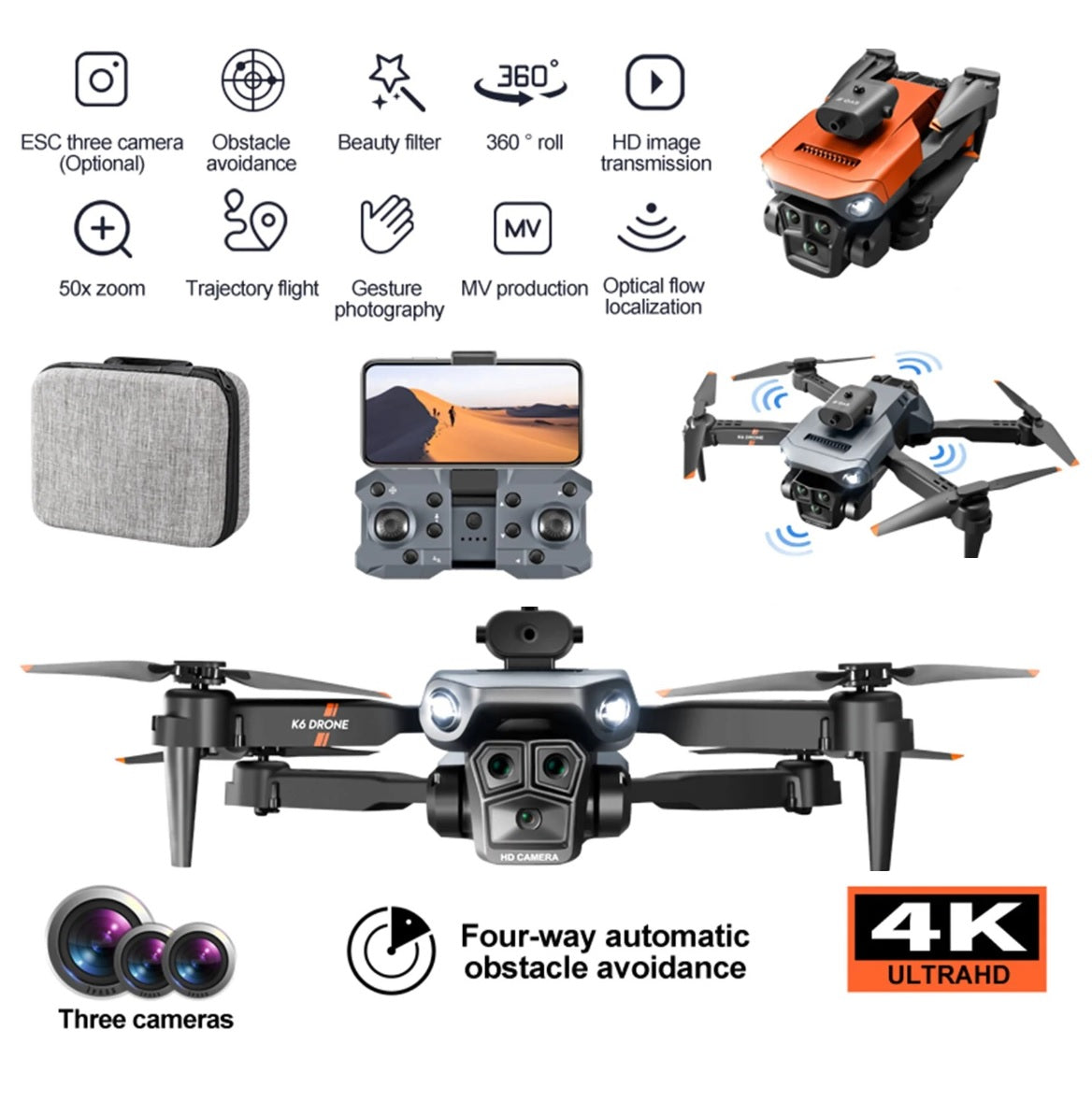 Advanced Brushless Motor Drone with 1080P Camera - FPV Quadcopter, Headless Mode, Follow Me, Altitude Hold, Obstacle Avoidance - Perfect Gifts for Kids and Adults