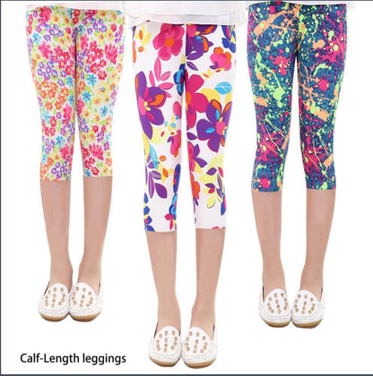 Hot Summer Kids  Calf Length Fashion girls leggings print flowers girls pants