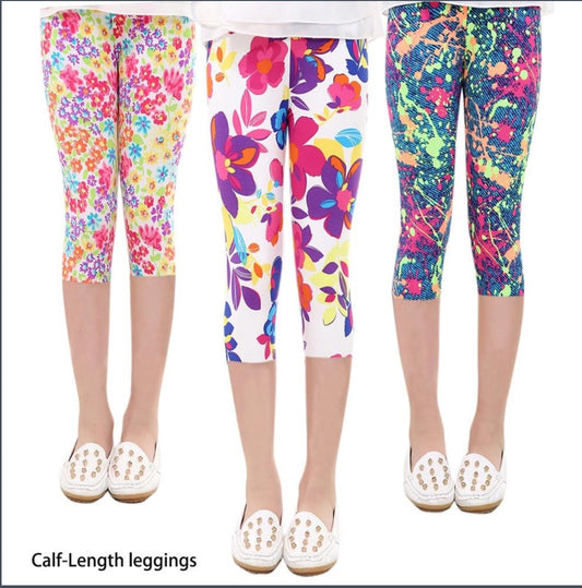 Hot Summer Kids  Calf Length Fashion girls leggings print flowers girls pants