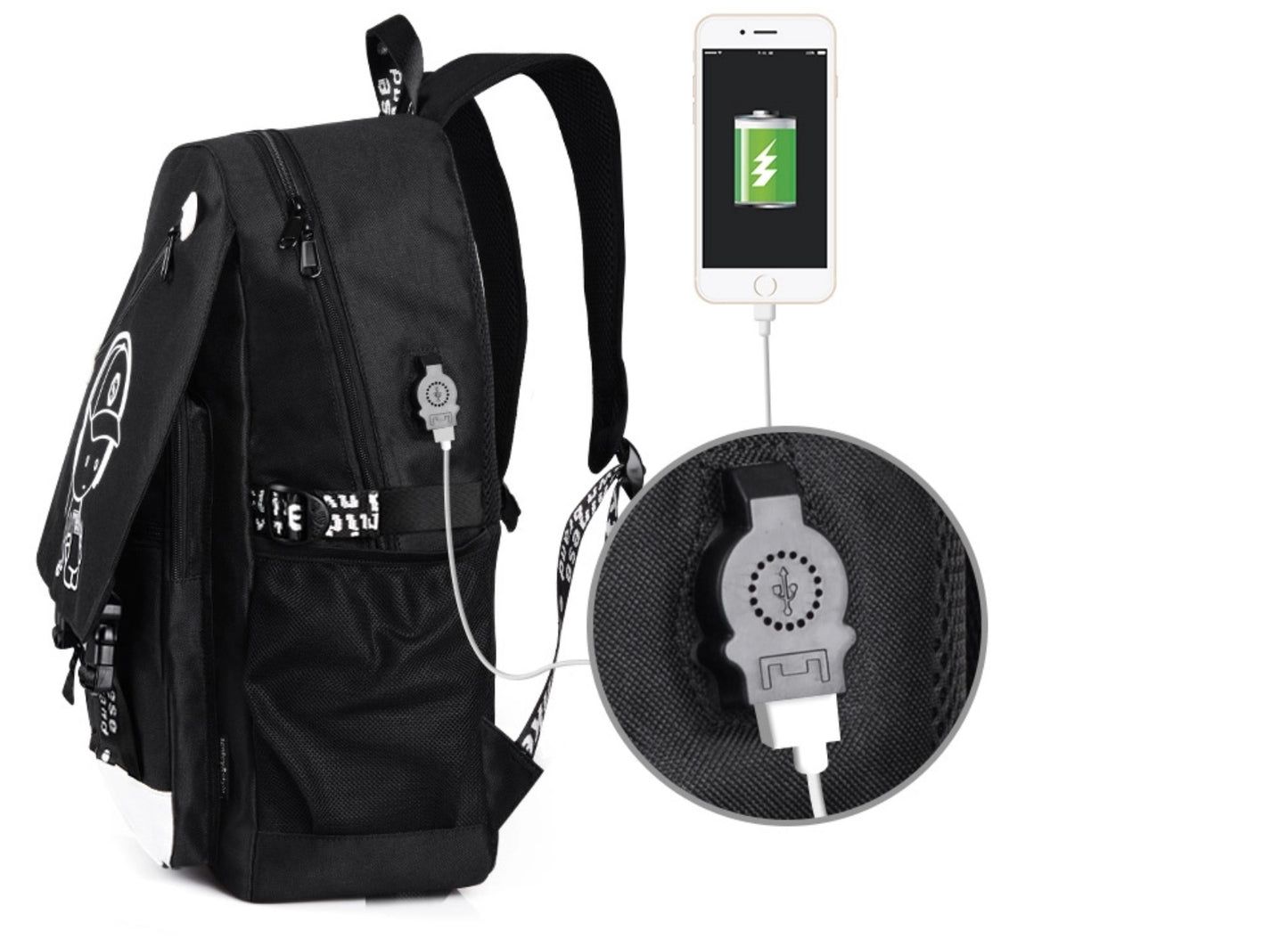 Luminous Animation Backpack with USB Charging Port, 4000mAh Power Bank, Anti-theft Lock for Student and Traveler Backpack