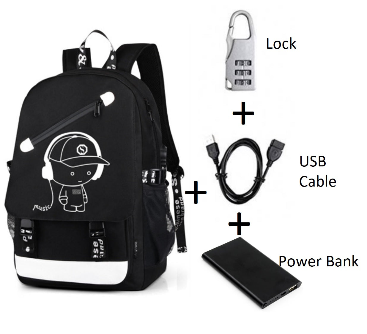 Luminous Animation Backpack with USB Charging Port, 4000mAh Power Bank, Anti-theft Lock for Student and Traveler Backpack