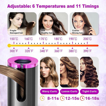 Wireless Auto Hair Curler with LCD Display - Rechargeable, Cordless, and Fast Heating Ceramic Curling Iron