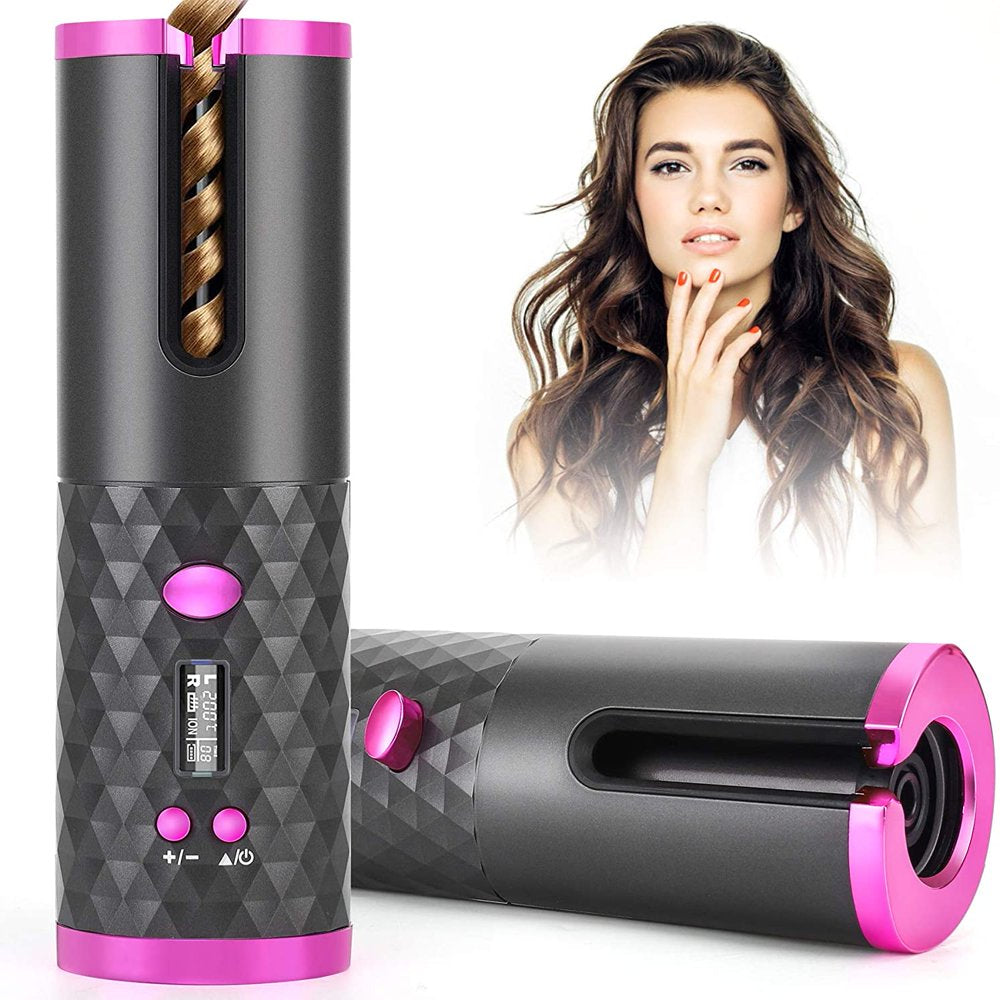 Wireless Auto Hair Curler with LCD Display - Rechargeable, Cordless, and Fast Heating Ceramic Curling Iron