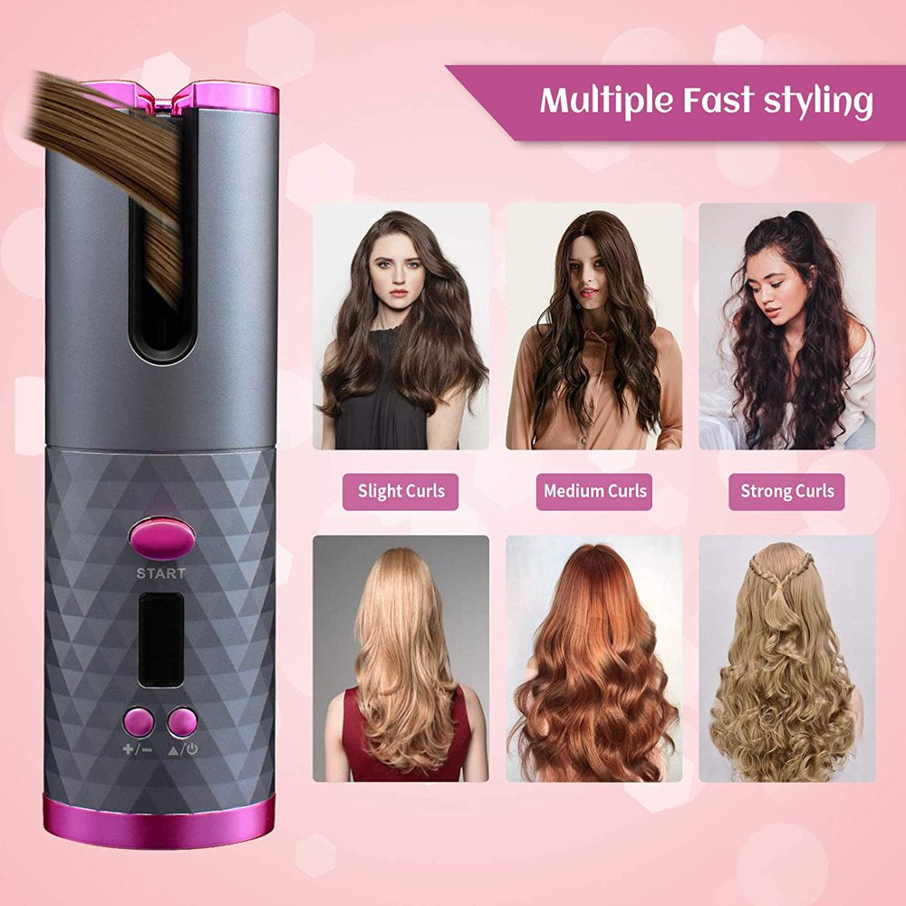 Wireless Auto Hair Curler with LCD Display - Rechargeable, Cordless, and Fast Heating Ceramic Curling Iron