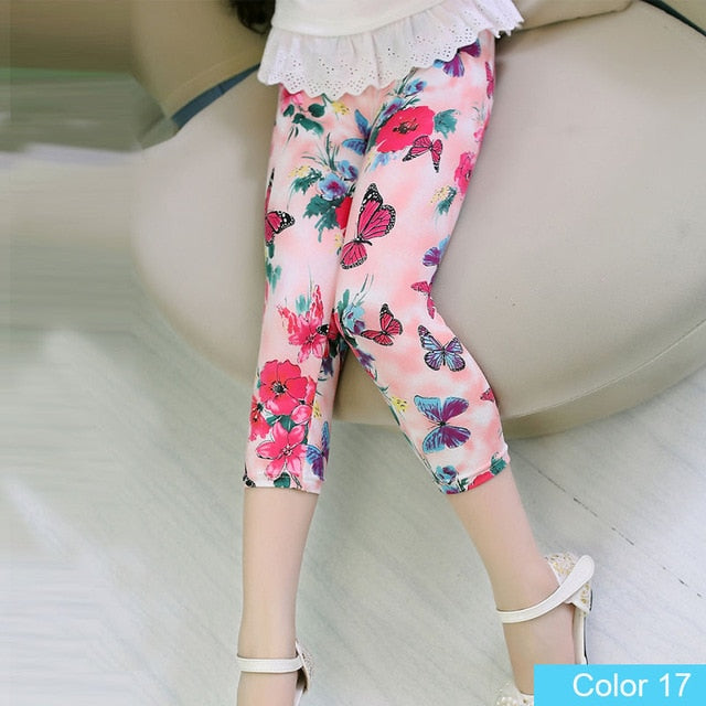 Hot Summer Kids  Calf Length Fashion girls leggings print flowers girls pants