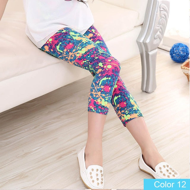 Hot Summer Kids  Calf Length Fashion girls leggings print flowers girls pants