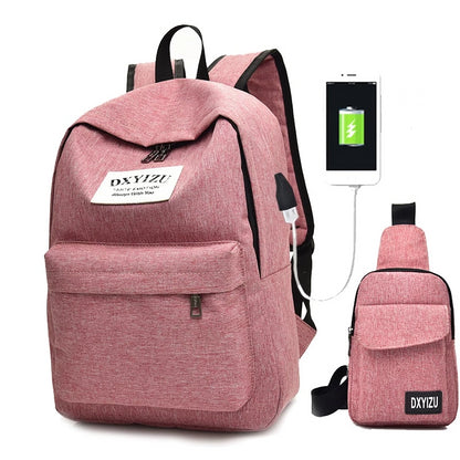 Two pieces Backpack Multi-colored with USB Cable Port and 4000mAh Power-Bank Unisex Backpack for Middle School, High School, Travel, Sport