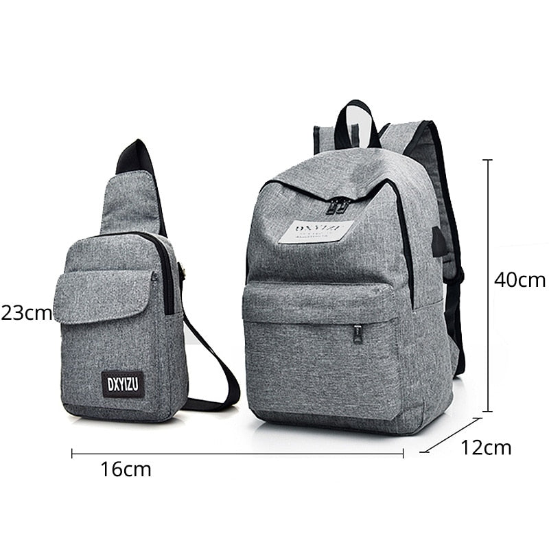 Two pieces Backpack Multi-colored with USB Cable Port and 4000mAh Power-Bank Unisex Backpack for Middle School, High School, Travel, Sport