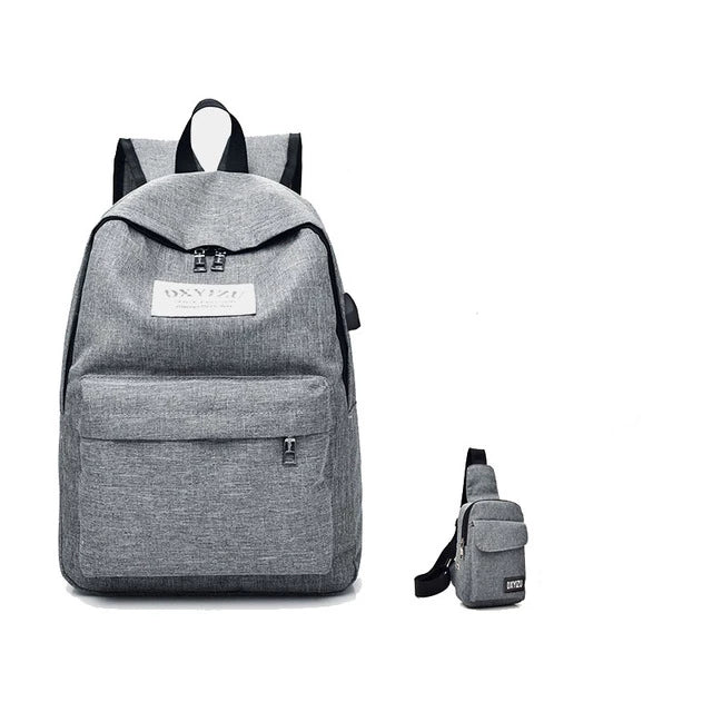 Two pieces Backpack Multi-colored with USB Cable Port and 4000mAh Power-Bank Unisex Backpack for Middle School, High School, Travel, Sport