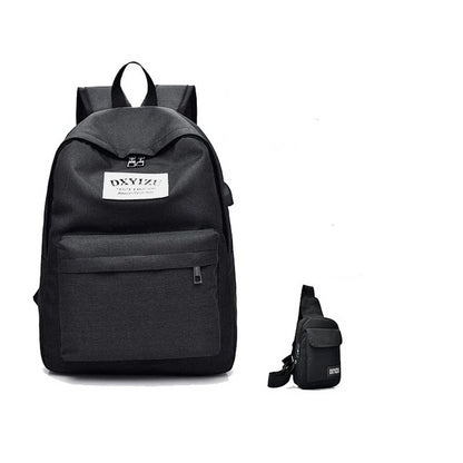 Two pieces Backpack Multi-colored with USB Cable Port and 4000mAh Power-Bank Unisex Backpack for Middle School, High School, Travel, Sport