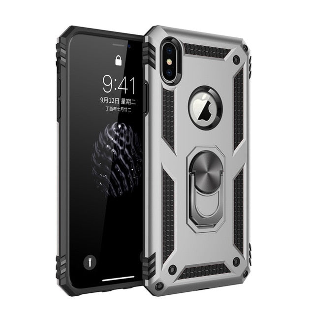 Shockproof Kickstand Phone Case For iPhone XR XS Max X 6 6S 7 8 Plus Finger Magnetic Ring Holder Anti-Fall Soft Edge Cover