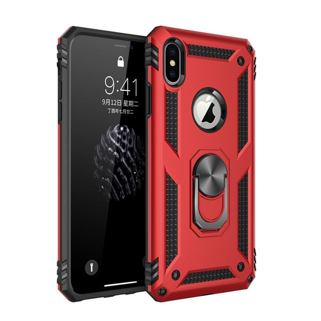 Shockproof Kickstand Phone Case For iPhone XR XS Max X 6 6S 7 8 Plus Finger Magnetic Ring Holder Anti-Fall Soft Edge Cover