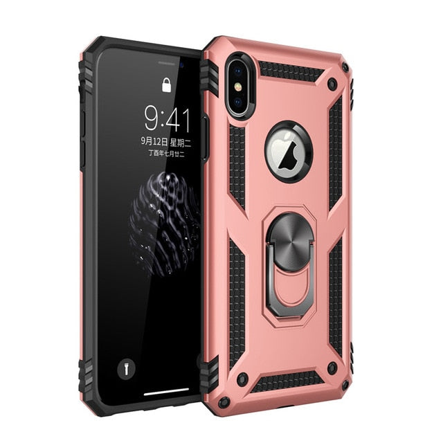 Shockproof Kickstand Phone Case For iPhone XR XS Max X 6 6S 7 8 Plus Finger Magnetic Ring Holder Anti-Fall Soft Edge Cover